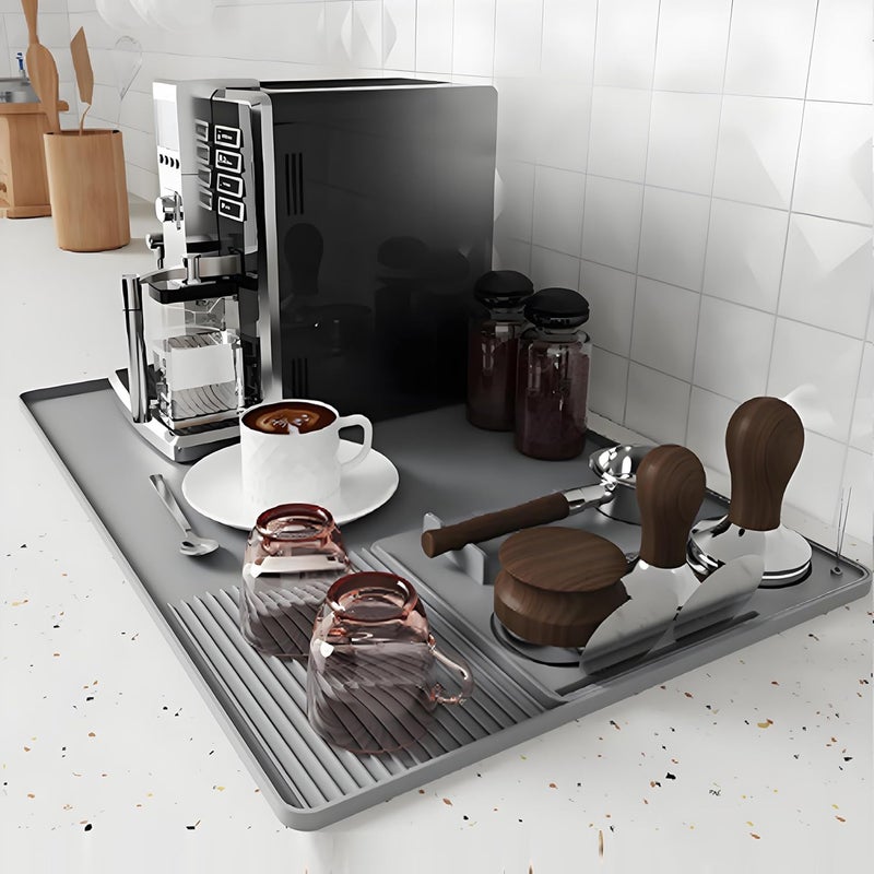 ZJSTRO Silicone Coffee Mat With Espresso Tamping Mat for Ninja Luxe Cafe Espresso Machine Accessories, 23.5''x15.7'' Anti-Slip Heat-Resistant Coffee Bar Mat for Countertop -Gray - Image 1
